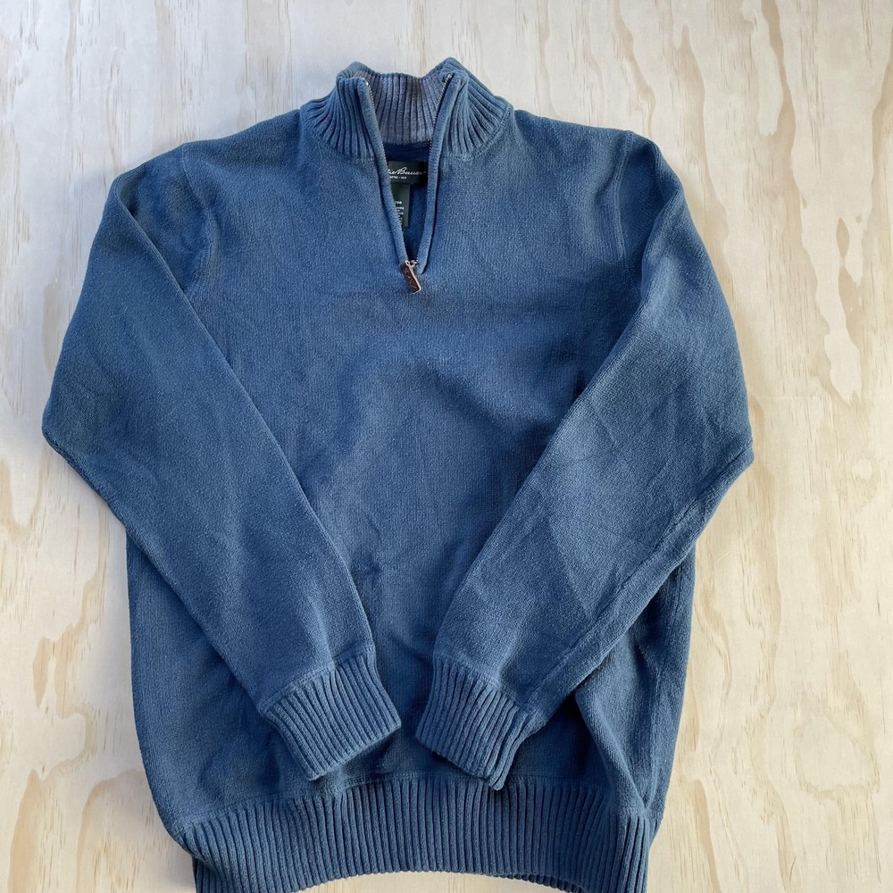 Eddie Bauer Sweater Mens LT Blue 1/4 Zip Mock Neck Cotton Knit Pullover Casual